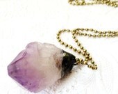 Amethyst Purple Crystal Necklace, Soldered Crystal Pendulum, New Age Gypsy Style Necklace, Spiritual Necklace, Rough Cut Amethyst Stone