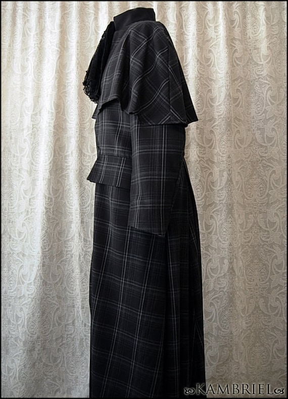 Black Plaid Wool Greatcoat by Kambriel - Ready to Ship