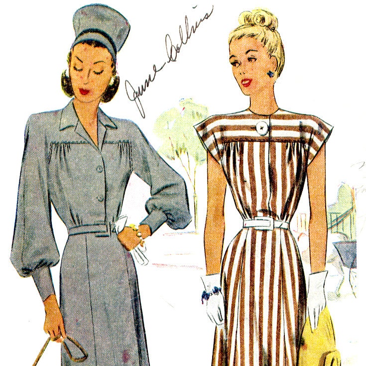 Vintage Mid 1940s Summertime Chic Dress- Bust 36 - Size 18 - McCall 6485