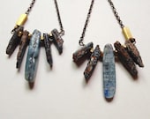 Raw Kyanite Drop Earrings with Brass Beads