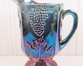 Vintage Indiana Glass Blue Carnival Harvest Grape Ice Lip Pitcher