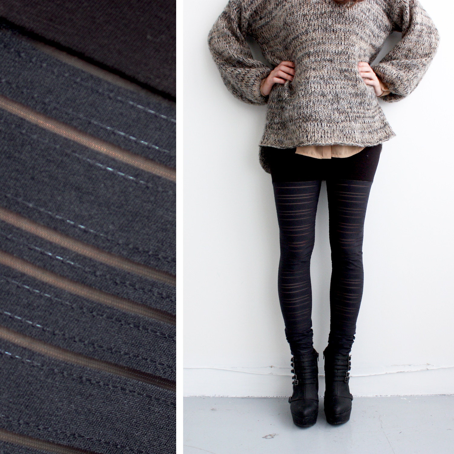 Booty Short Leggings - Sheer Stripes and Black Bamboo - XS, S, M, L