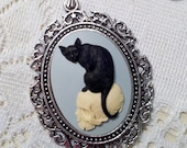 Witch's Pet - Cameo Necklace with Black Cat and Skull