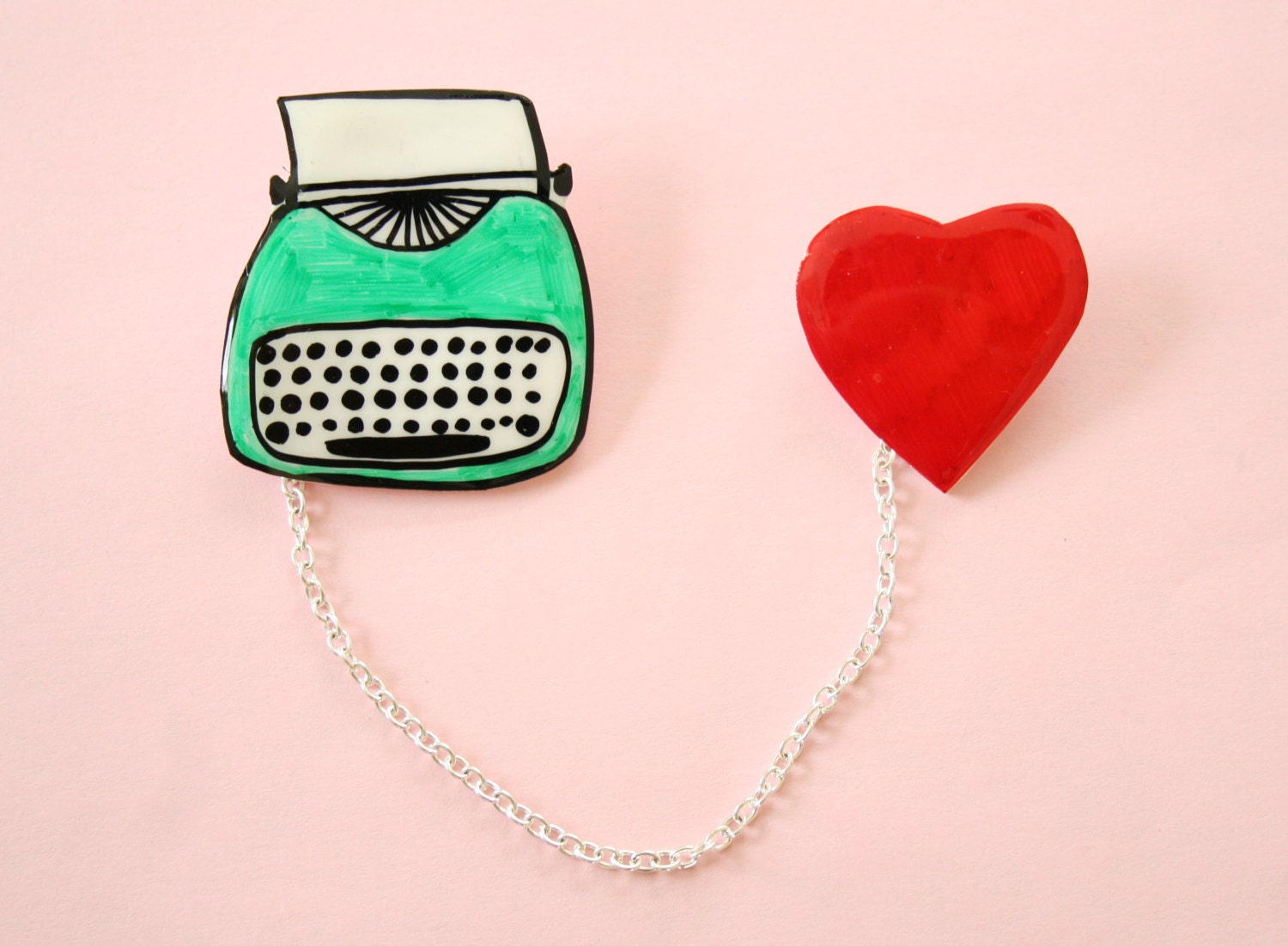 Typewriter Love Brooch Set w/ Chain