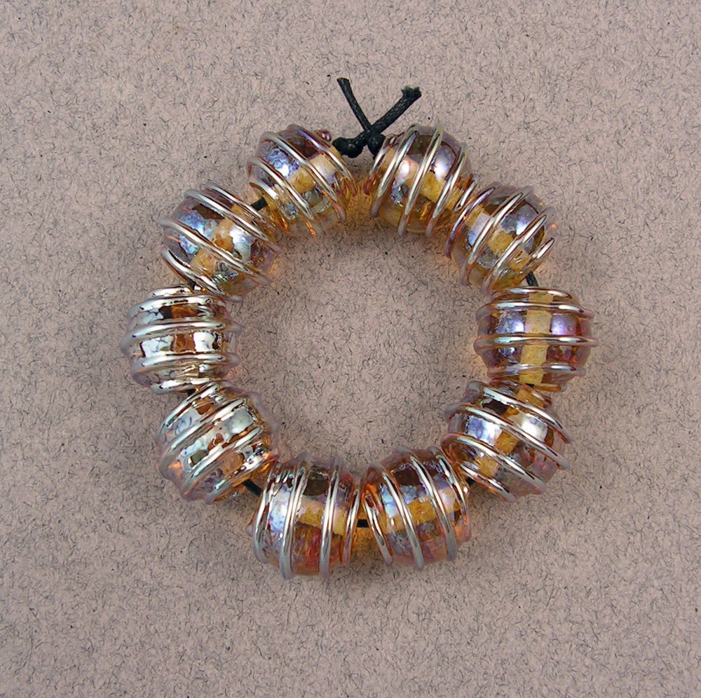 EVOLVING - Golden Coils (10) - Lampwork Glass Beads by Shani Barrett SRA