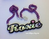GALAXY HOLOGRAPHIC CUSTOM name necklace laser cut two layers necklace