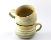 Soup Mugs/ Soup Bowls .- Yellow Salt / Pale Green/ handmade wheel thrown pottery