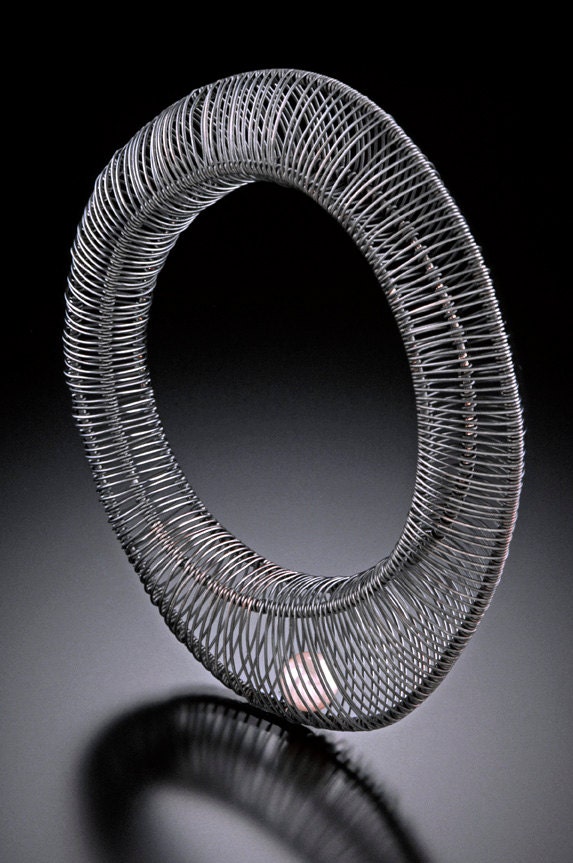 Wire Wrap Jewelry Bangle, Freshwater Pearl, Riverstone Bangle by Kathy Frey, One of a Kind, custom sizes