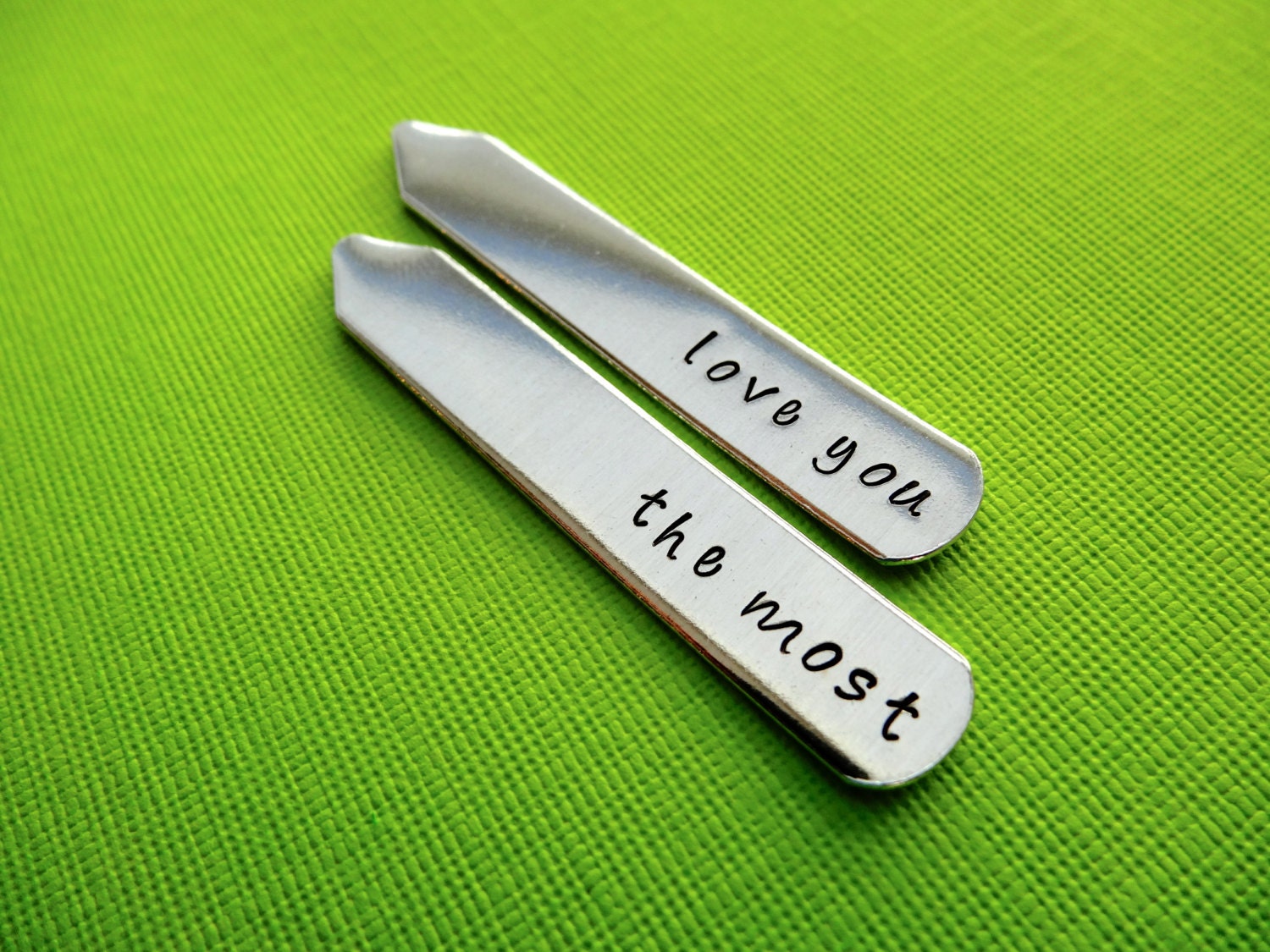 Personalized Collar Stays - love you the most - Hand stamped Collar Stays