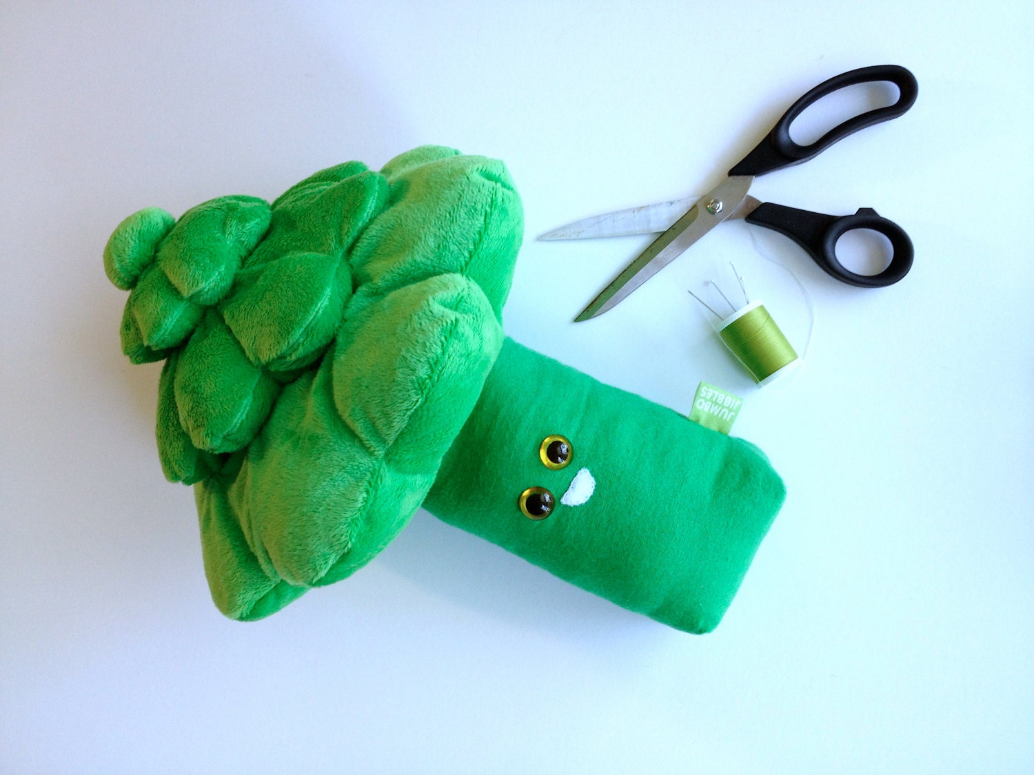 Broccoli Stuffed Toy - Silky Plush and Flannel - Food Play - Green Fabric Doll