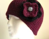 Crochet Cloche with Flower -  Purple and Black Vintage Style Hat