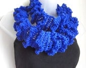 Organic Cotton Scarf - Blue Summer Cowl Scarf with Ruffles