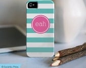 Aqua Striped iPhone Case - Monogrammed iPhone 4 Case or iPhone 5 Case - Personalized iPhone Case