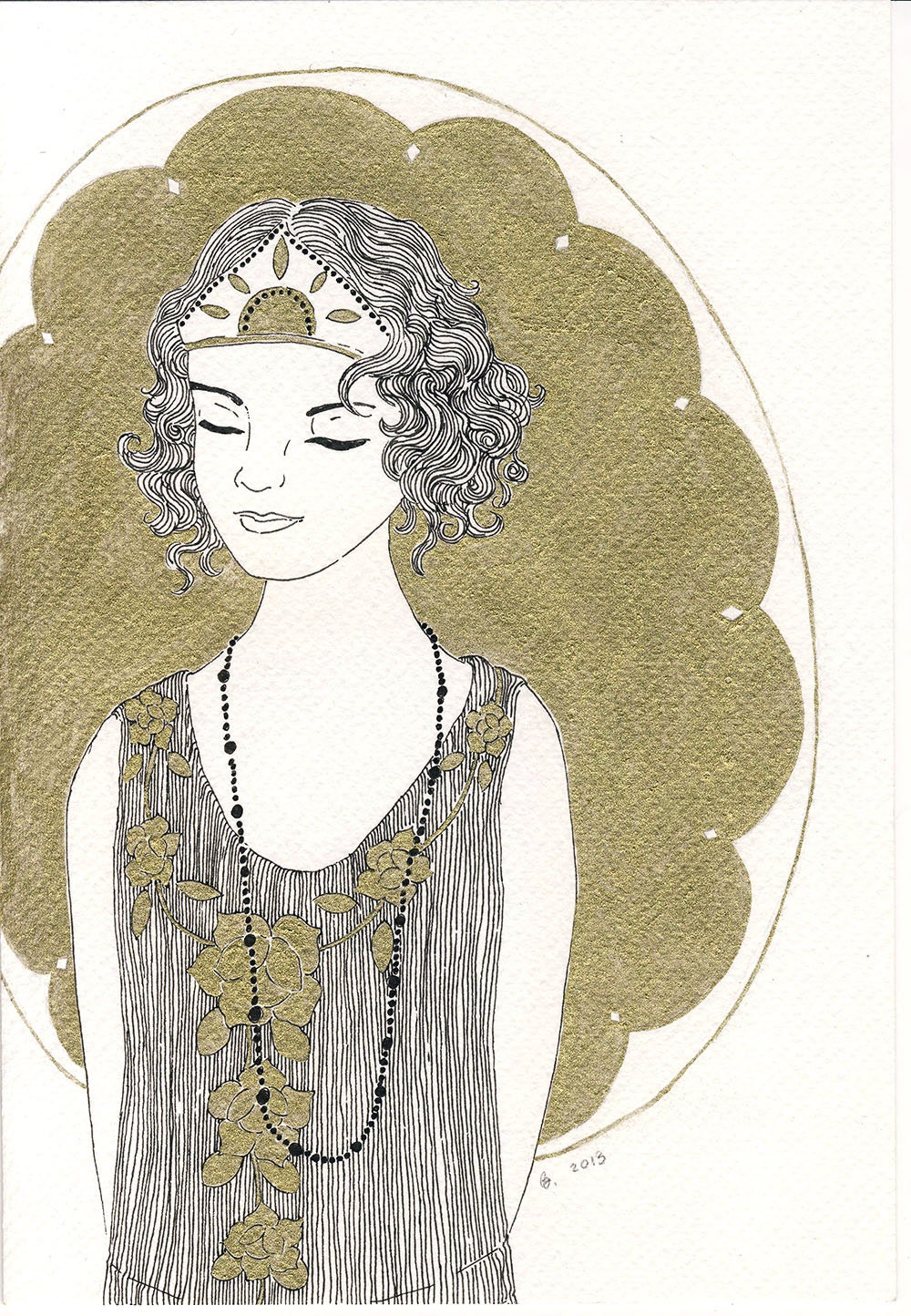 Downton Abbey original ink and watercolor illustration by Yardia - Lady Rose, 1920s flapper fashion