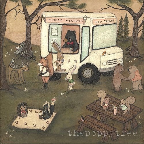 Animal Print Ice Cream Critter Forest Children Wall Art--- Sunny Afternoons 8 x 8