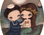 Mermaid Print Sailor Art Nautical Girl Ocean Love Couple Wall Art