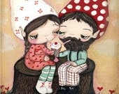 Gnome Print Cute Couple Tree Stump Girl Boy Wall Art---Milkshake For Two  5 x 7
