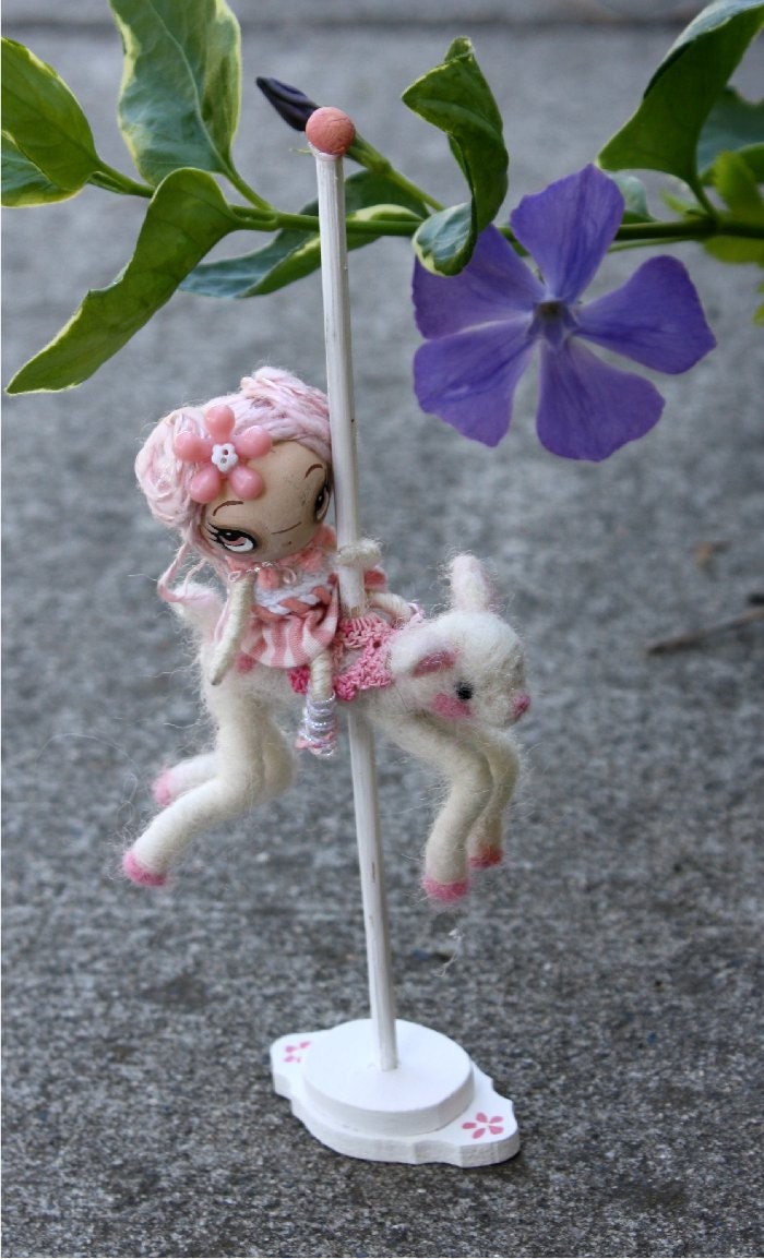 Carousel Doll Needle Felted Albino Fawn And OOAK Art Doll Rider