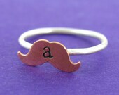 Personalized Mustache Stacking Ring in Copper and Sterling Silver - Mustache Ring