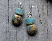 Forest to Sea - Glass Earrings, Aqua, Earth Tone, Gift Under Fifteen Dollars