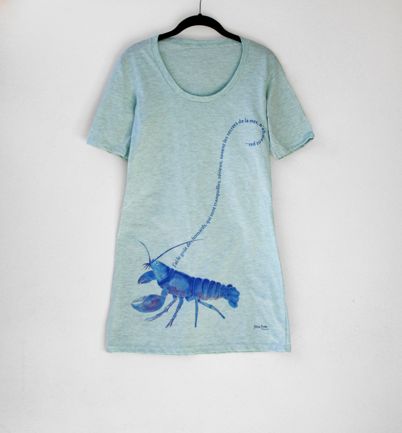 Nerval French Pet Lobster Tshirt Dress, Mint Green, swimwear coverup, T shirt Dress - womens summer fashion, nautical, womens beach clothing