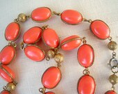 Art Deco beaded necklace // persimmon oval beads // etched brass balls // 30s 40s // Great Gatsby