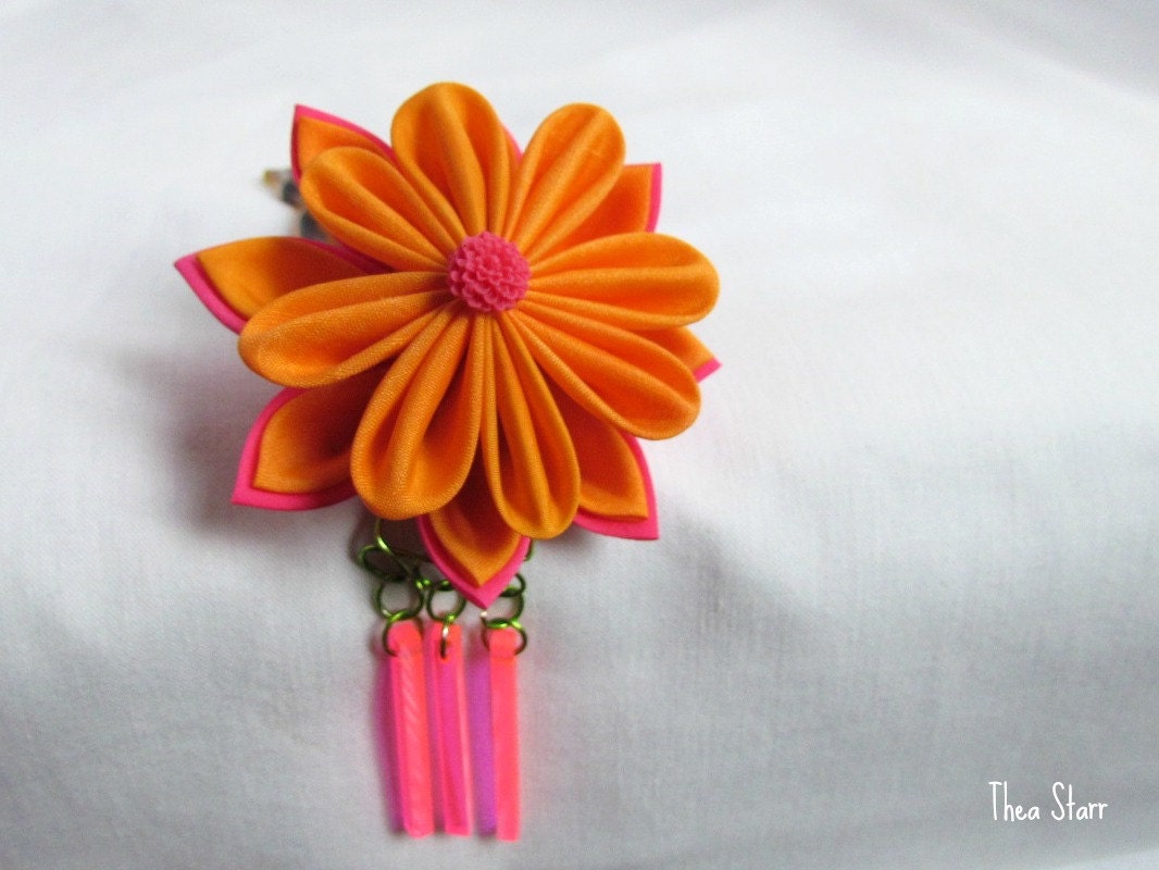 Kanzashi Fabric Hair Flower - Neon Touches