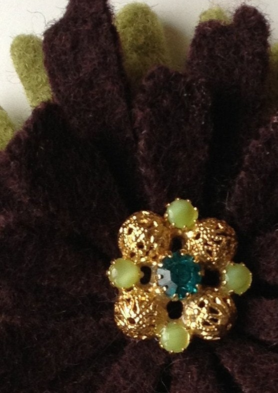 One Of A Kind - Repurposed Felted Wool Brooch -  Dark Chocolate Daisy