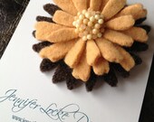 One Of A Kind - Repurposed Felted Wool Brooch -  Coral Daisy Brooch
