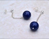 lapis lazuli earrings and sterling silver, round blue stones, unique jewelry for women, dangle style