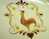 Vintage 1960's  Rooster Harmony House Melmac Avalon Plastic Platter,serving bowl Rooster, Folk Art retro 60's Americana