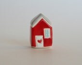 Little House Happy Cottage gray  red white Miniature Ceramic Clay