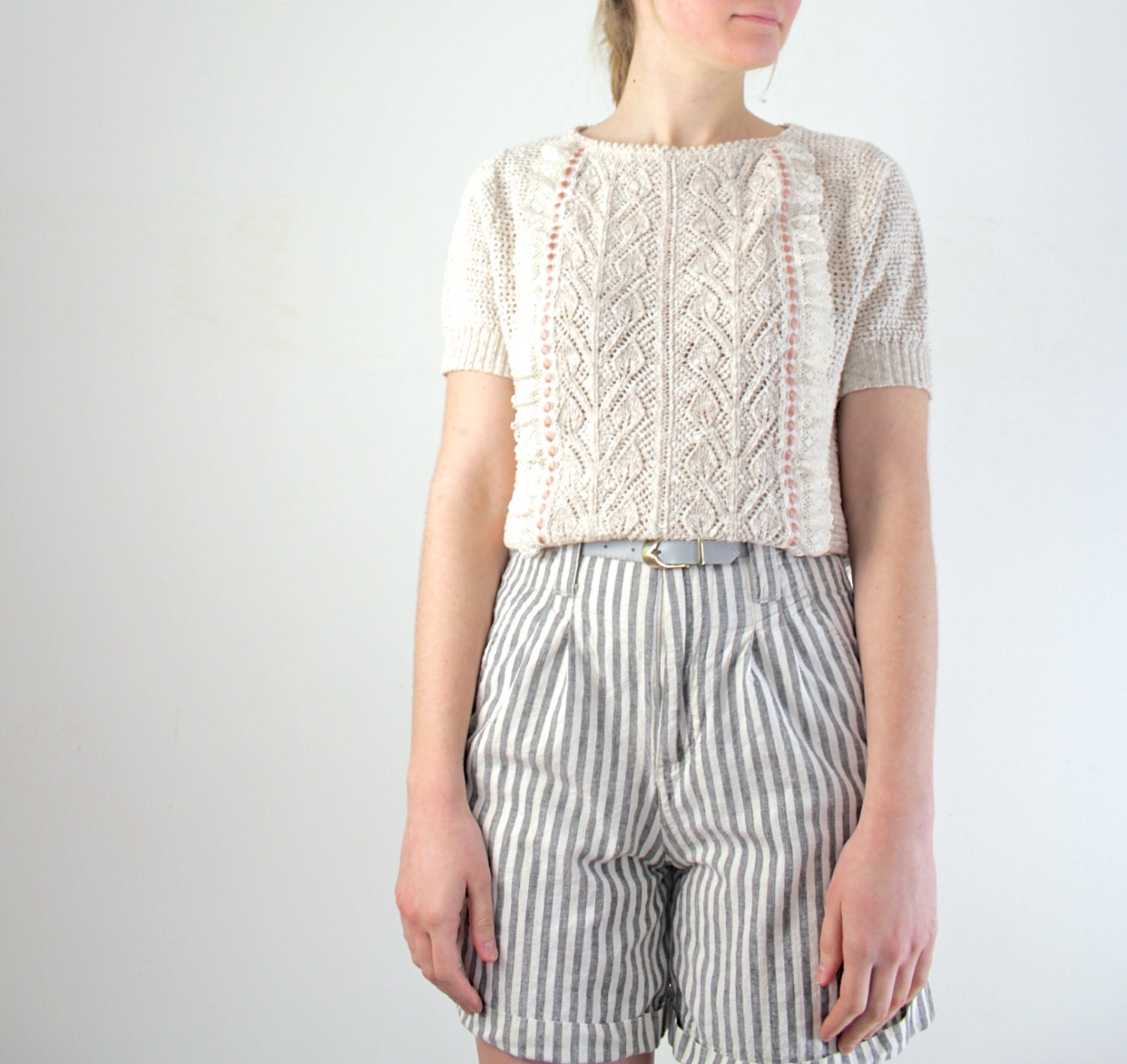 Lace Sweater - Cream Pointelle Knit Sweater - jessjamesjake