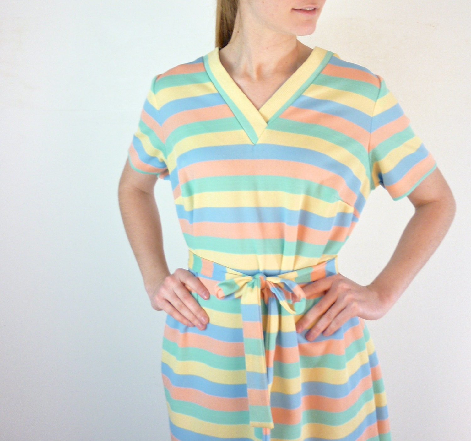 Vintage Spring Pastel Striped Dress