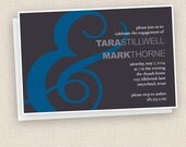 Modern Ampersand - Gray  and Blue Engagement Party Invitation