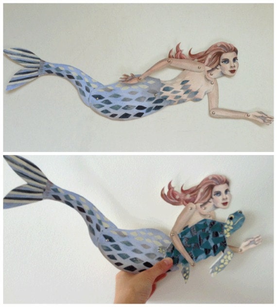 DIY Mermaid & Sea Turtle Printable PDF Card Paper Puppet Set for Pen Pals, Kids, Summer, Paper Crafts, Play