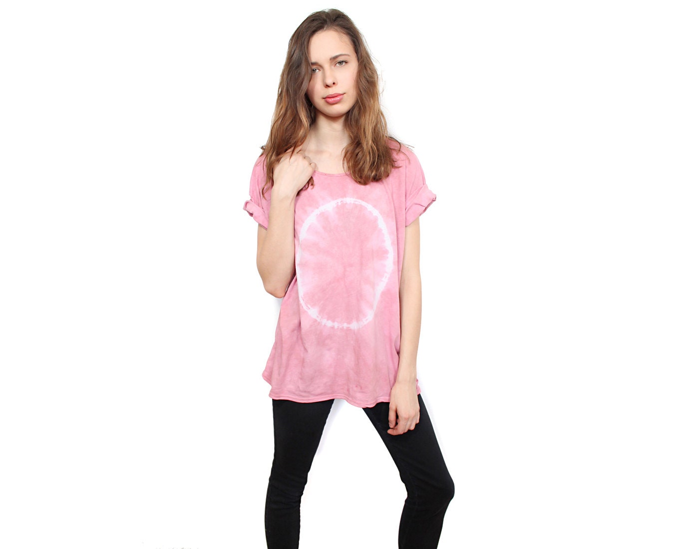Tie dye tshirt pink tunic circle Free Size