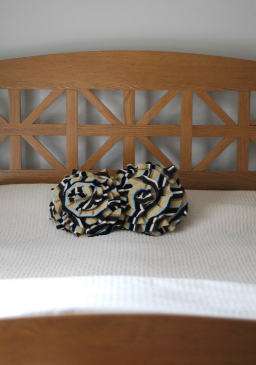 Small Ruffle Rose Pillow in Eclectic Stripe. Eco friendly recycled materials.