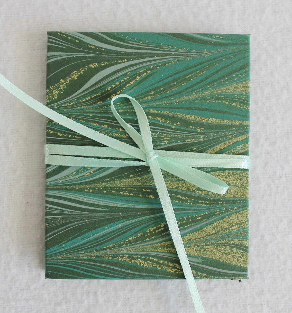 Marbled Green Gold Mini Accordion Book or Card by PrairiePeasant