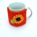 Crochet Cup Tea Coffee Mug Orange Cosy with Sunflower