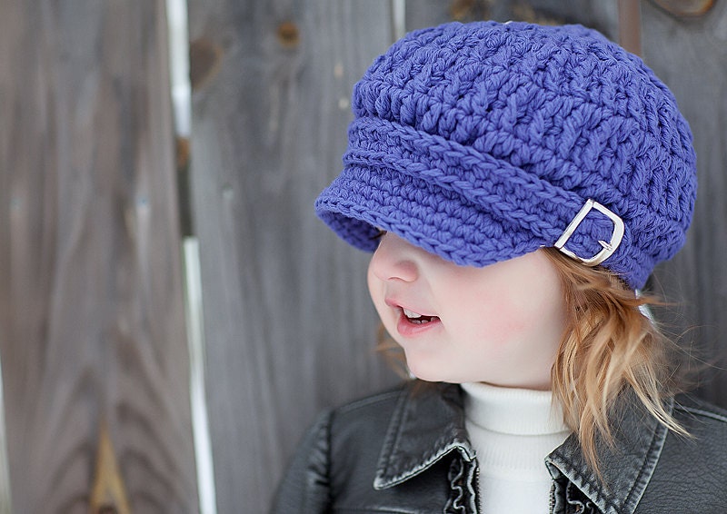 Toddler Newsboy Hat, 1T to 2T Toddler Cotton Crochet Buckle Visor Hat Newsgirl or Newsboy Cap - Purple Newsboy Cap with Buckle