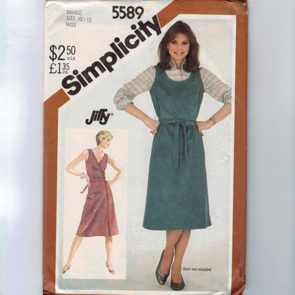 1980s Vintage Sewing Pattern Simplicity 5589 Misses Back Wrap Jumper Easy Jiffy Size 10 12 Bust 32 34 UNCUT 1982 80s UNCUT