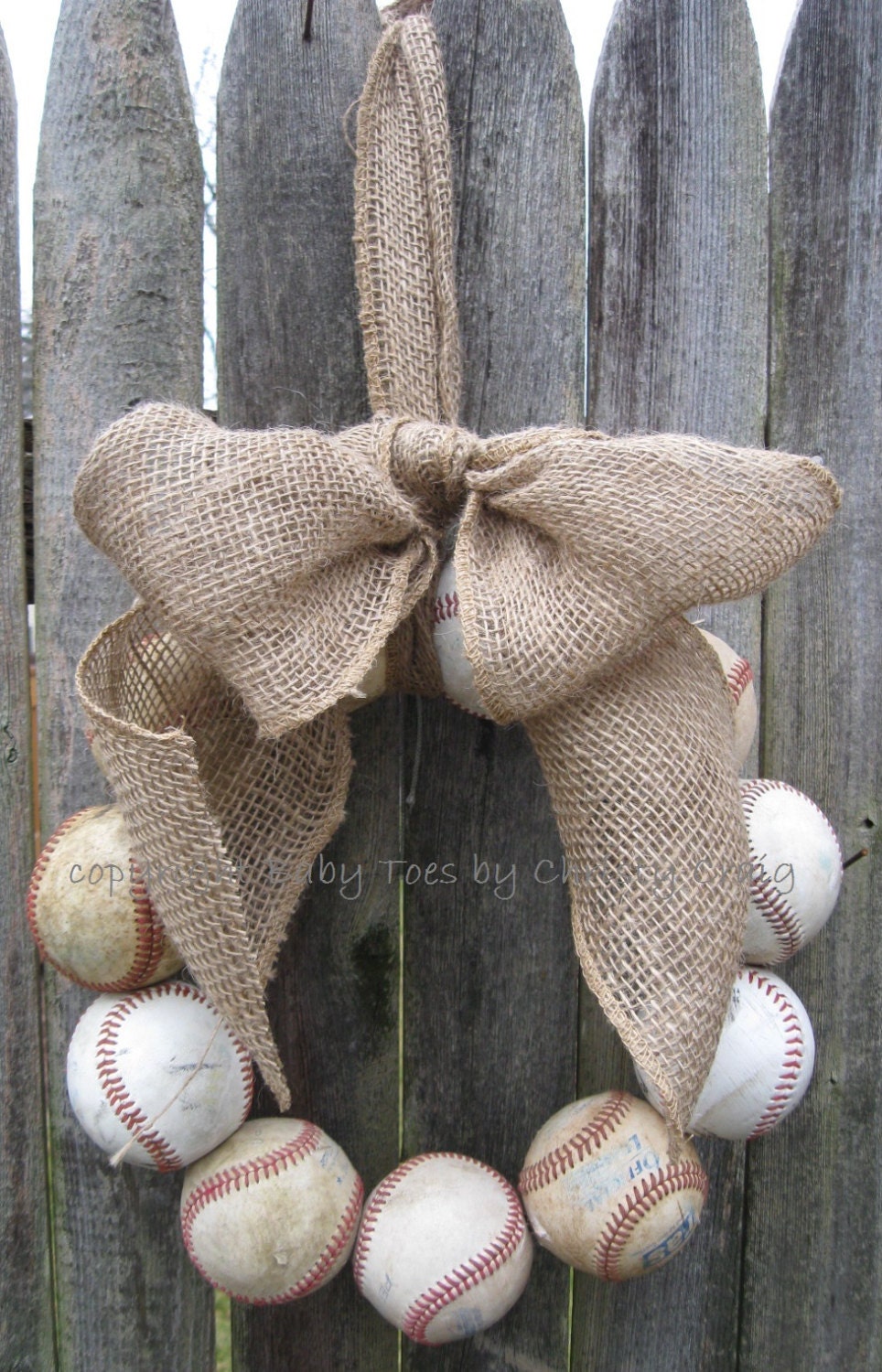 The Original Burlap Baseball Love Wreath with Bow