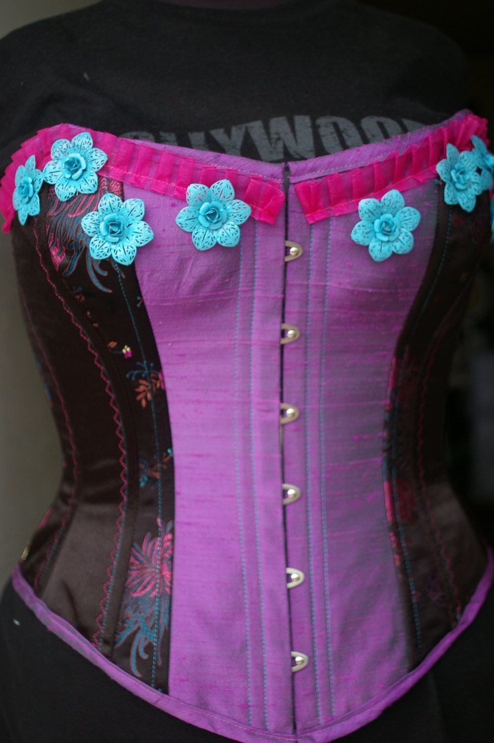 Overbust Retro Corset Psychobilly Plus Size Purple & Fuschia BUY NOW size 28 inch waist From ExRezCorsets