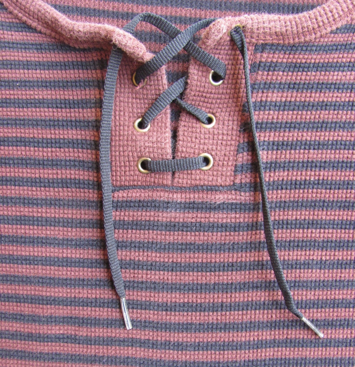 vintage c. 1980s striped thermal lace-up henley tshirt