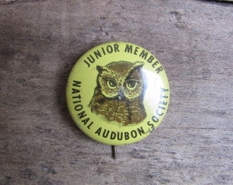 vintage c. 1940s National Audubon Society Junior Member lapel pin with owl