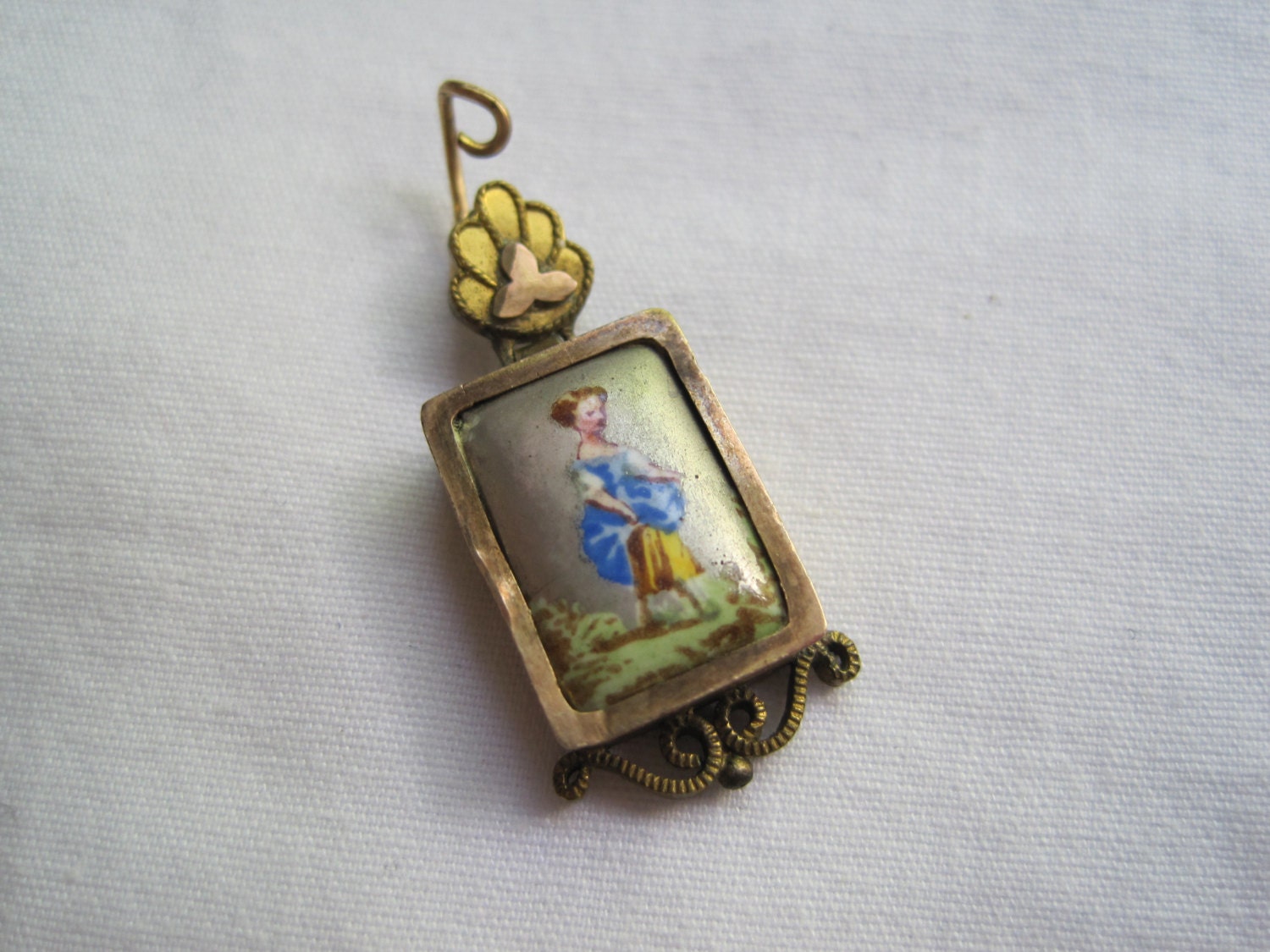 Antique Painted Pendant - Victorian Girl