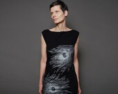 Womens Fashion Feather T Shirt  Dress - Party Dress -  Metallic Silver Peacock Print