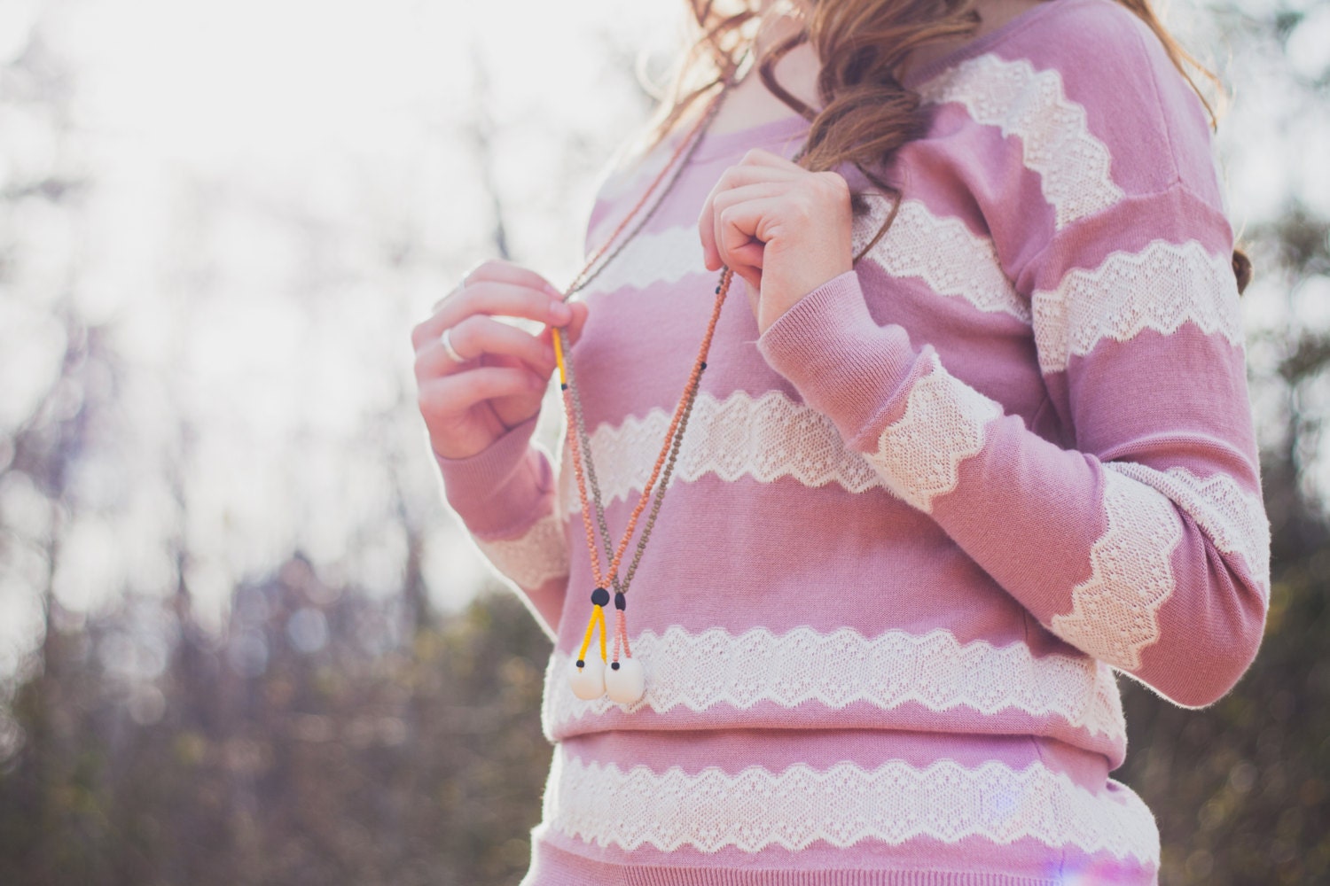 salmiak necklace (tawny apricot) - a really long matte glass & stone pendant necklace by budpnq