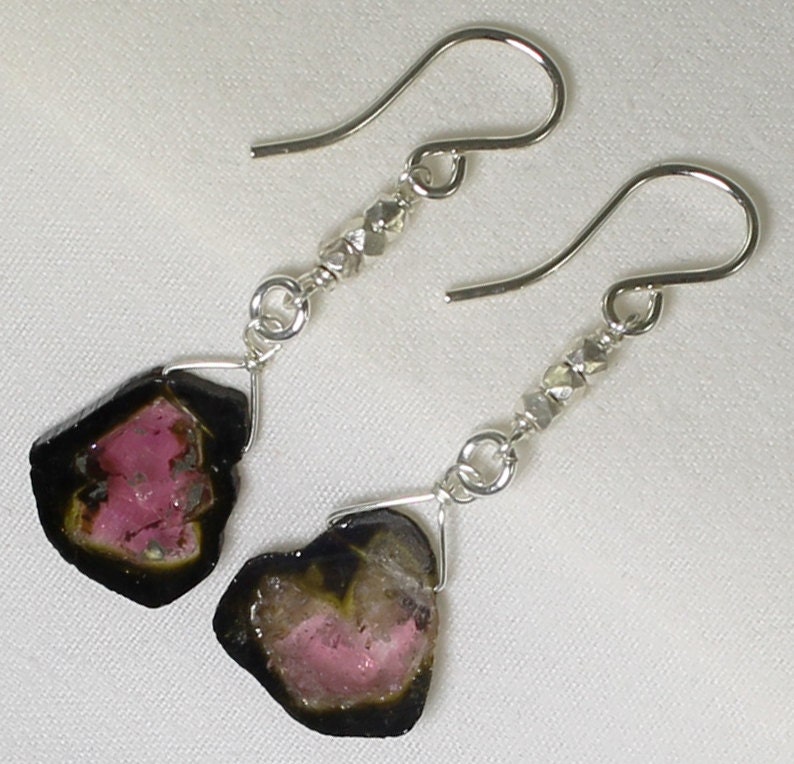 Watermelon Tourmaline Earrings with Silver-002s